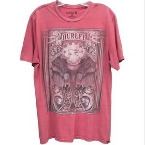 Hurley Premium Fit Tee Shirt Size L Faded Red Eagle Graphic Short Sleeve